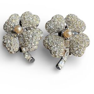 Vintage Bellini Rhinestone Clover Clip-On Earrings